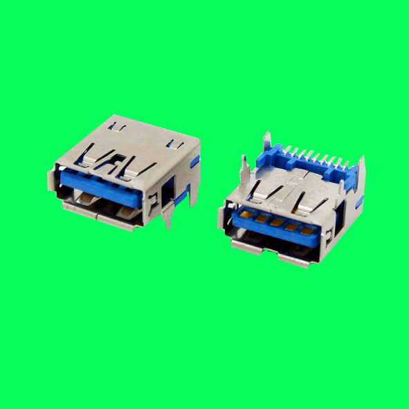 USB3.0 AF 90D 短體SMT L=14.25mm TYPE 外殼卷邊 四直腳