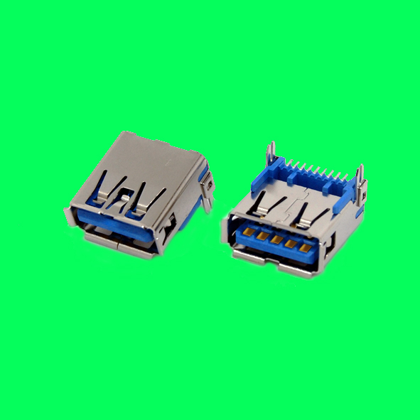 USB3.0 AF 90D 短體SMT L=14.45mm TYPE 外殼卷邊 魚叉腳