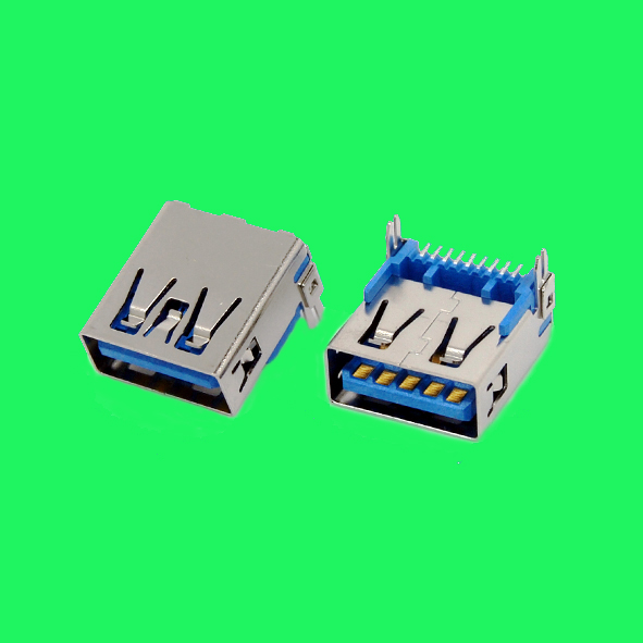 USB3.0 AF 90D 短體SMT L=14.45mm TYPE 外殼無卷邊 魚叉腳