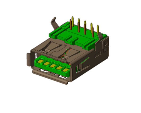 USB 3.0 AF 90度 板上彎腳有卷邊，L=16.7